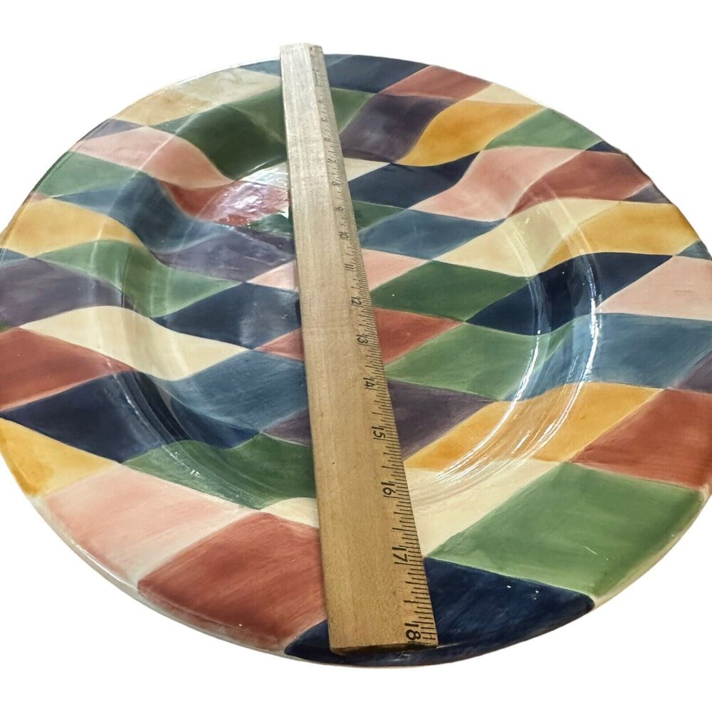 Tabletops Unlimited Carnival Diamond Handpainted 18" Oval Serving Platter XLarge - Picture 11 of 11